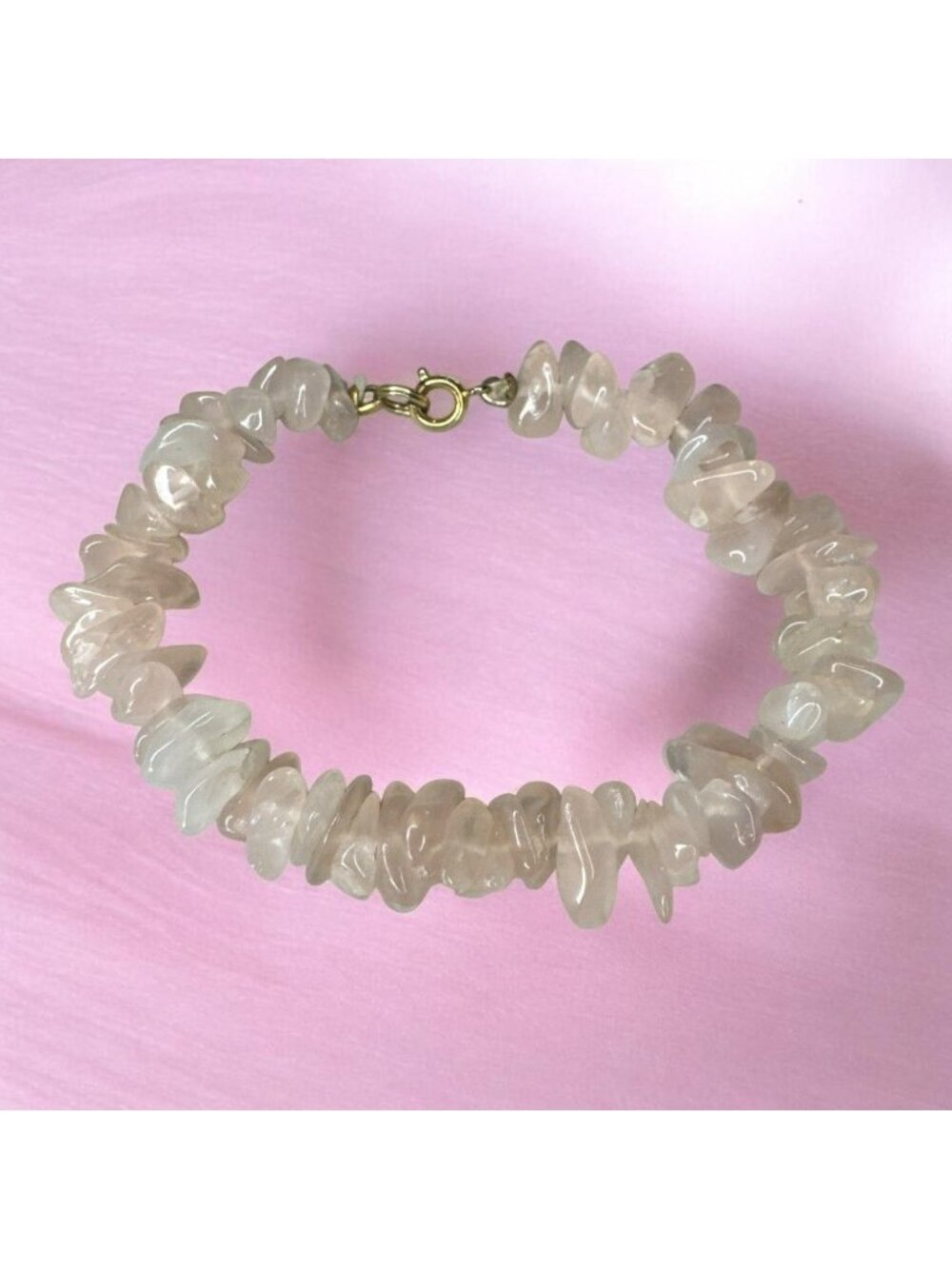 Rose Quartz Chip Beaded Bracelet With Gold-Tone Clasp - Elegant Natural Stone Je